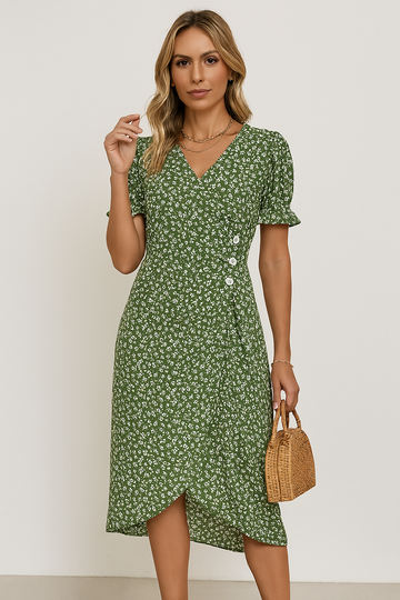 Tine | Dress with Short Sleeves and Floral Pattern