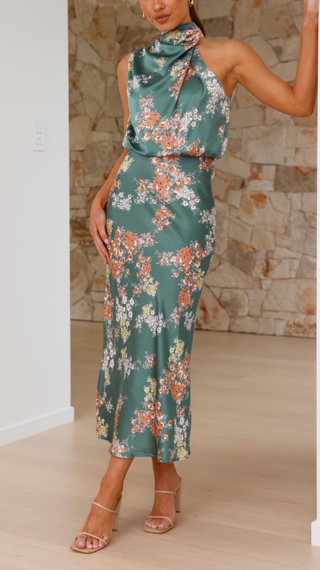 Kasia - Floral Maxi Dress with High Collar