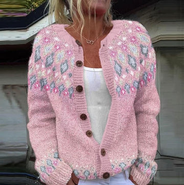 Sophie | Pink loose fitting cardigan with print