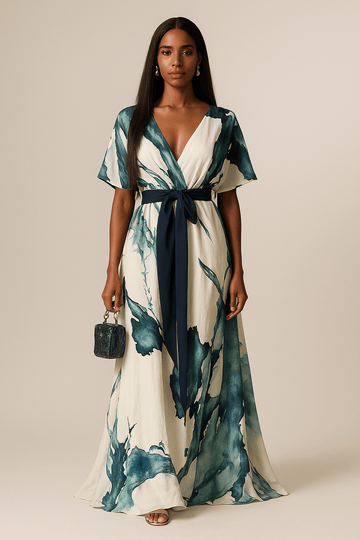 Alina | Watercolour Effect Long Dress