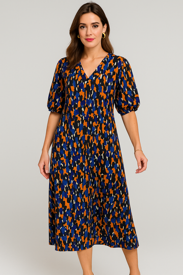 Nathalie | Dress with V-neck in retro pattern