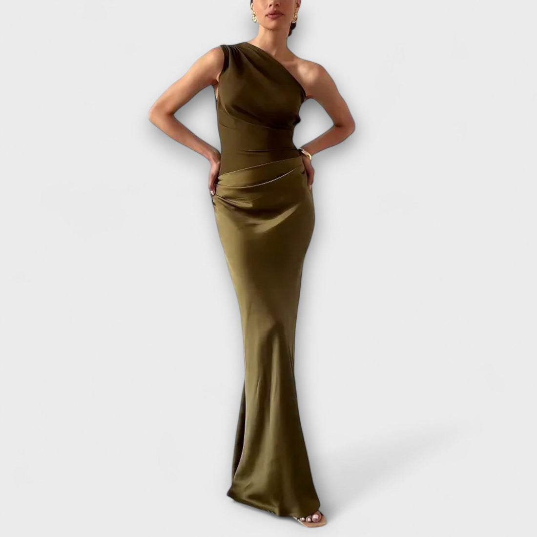Emilia | Elegant One-Shoulder Maxi Dress with Pleats