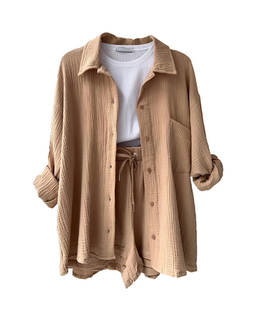 Maylee - Cotton Button-Up Shorts Set