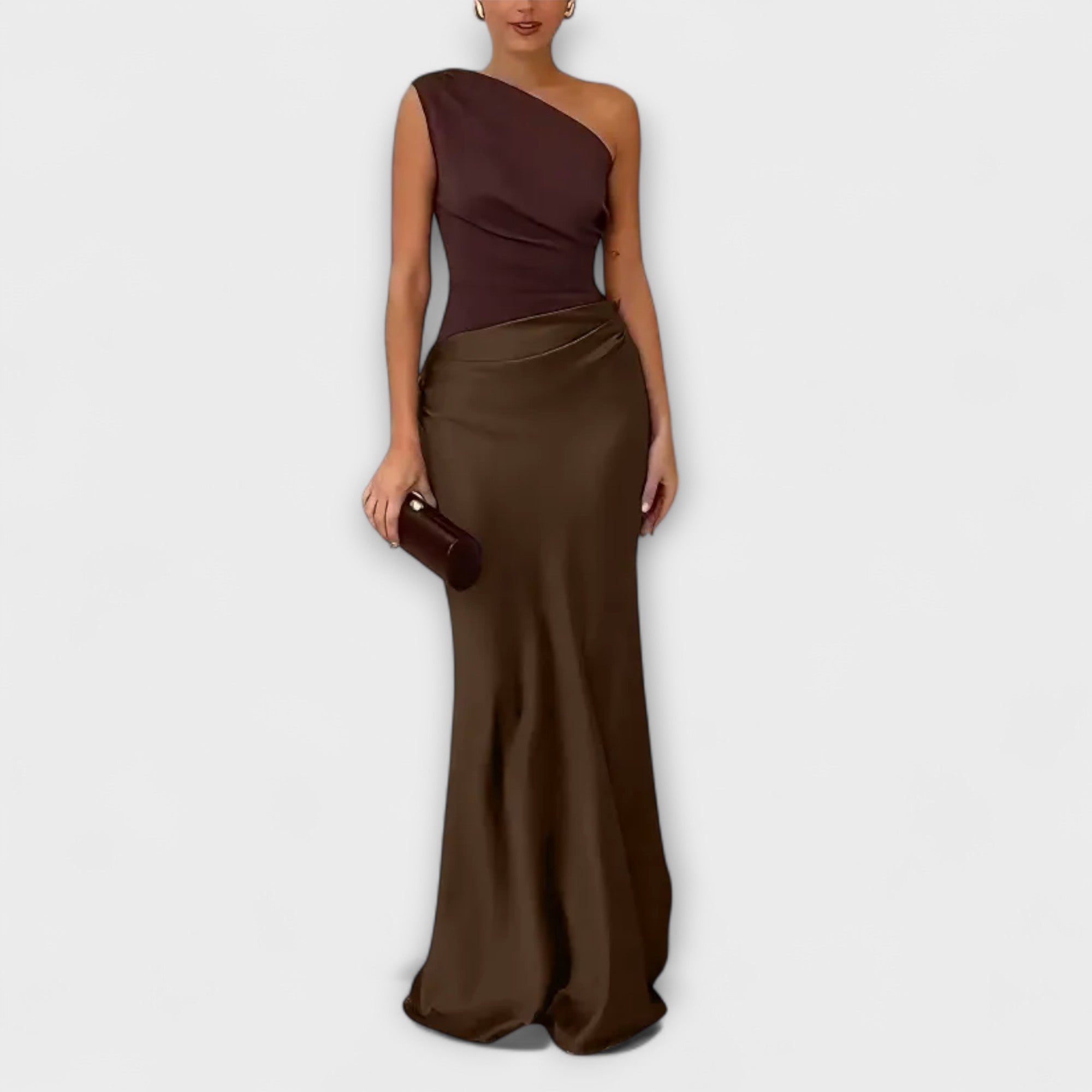 Emilia | Elegant One-Shoulder Maxi Dress with Pleats