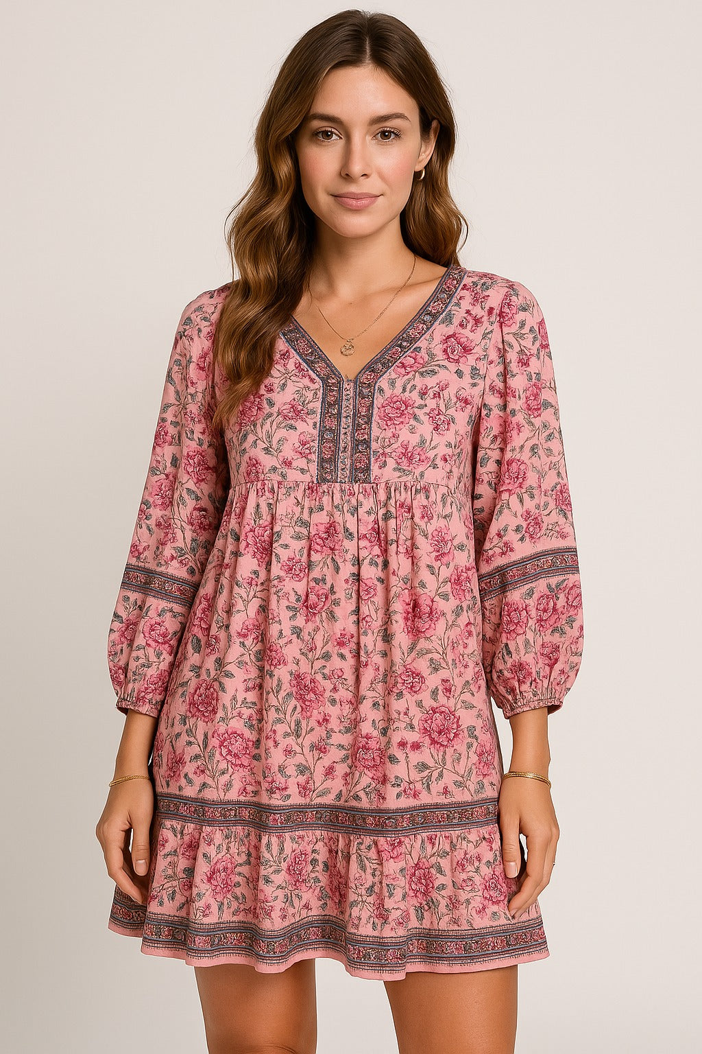 Luna | Mini Dress with Soft Print and V-Neck