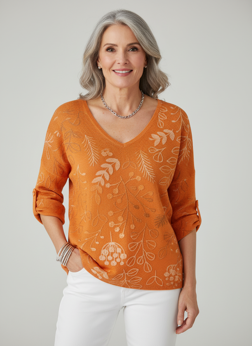 MIRELLE | Cotton Blend Sweater with Leaf Pattern